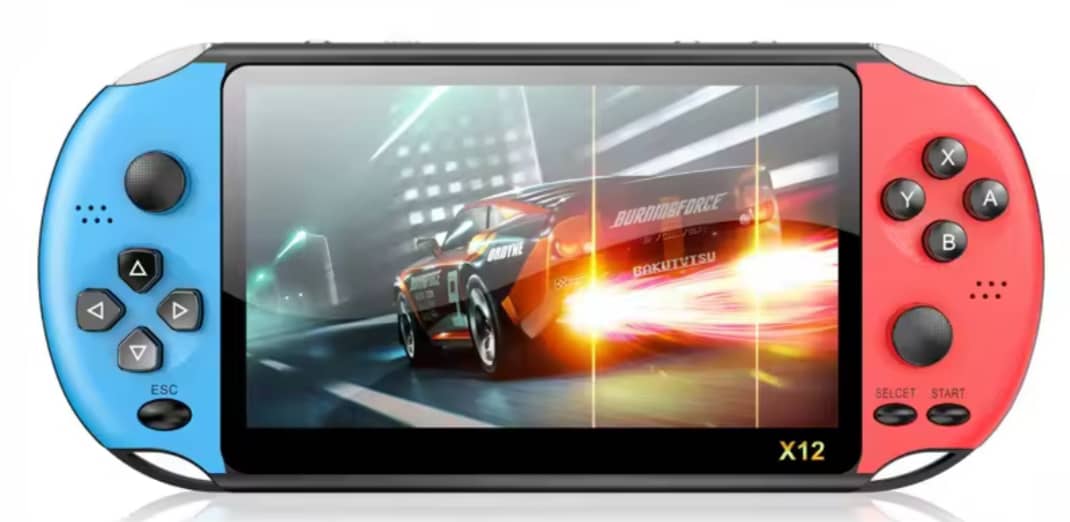Console de jeux X12 , portable, puissante et pleine de nosta.  Plus de 3500 jeux intégrés, les classiques de votre enfance ( PSP1 , NES ,Game , batterie 1800mAh ( rechargeable via USB , musique, bluetooth connecté.