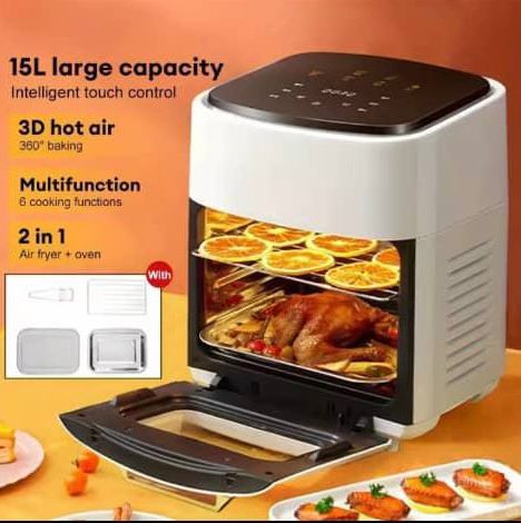 Grande friteuse à air électrique 15 litres , four domestique intelligent, four à convection multifonction sans huile, 6 modes de cuisson.